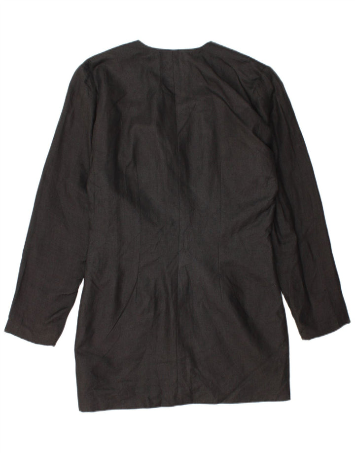 Vintage mujer longline 1 botón Blazer chaqueta Reino Unido 14 lino negro medio