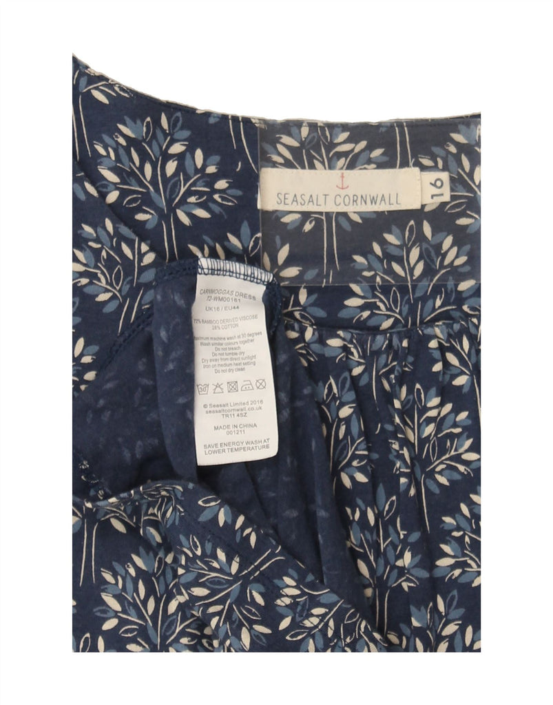 SEASALT CORNWALL Womens A-Line Dress UK 16 Large  Blue Floral Viscose Vintage Seasalt Cornwall and Second-Hand Seasalt Cornwall from Messina Hembry 