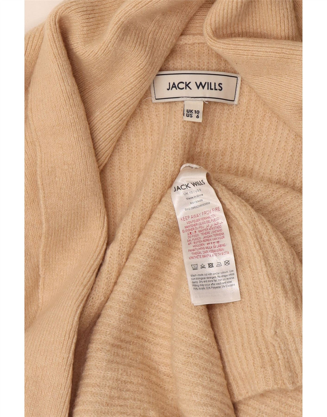 Jack Wills Suéter tipo cárdigan largo extragrande para mujer UK 10 Small Beige
