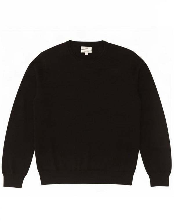 Marks & Spencer Mens Crew Neck Jumper Sweater XL Black Cotton