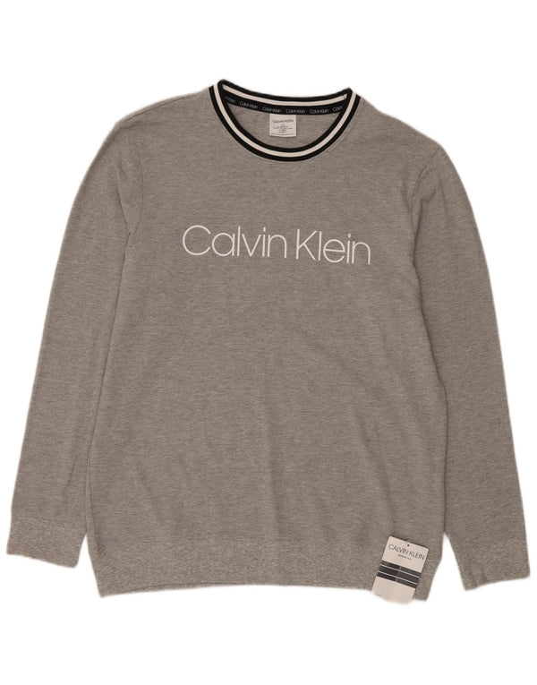 Calvin Klein Jersey con cuello redondo y gráfico para hombre, suéter grande a rayas grises