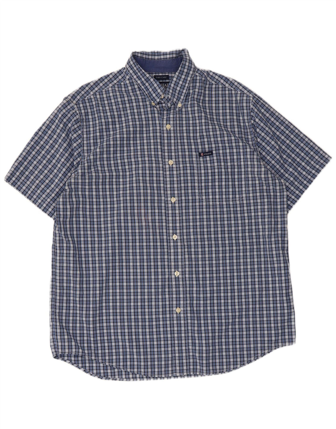Chaps Camisa de manga corta para hombre de fácil cuidado, algodón a cuadros azul grande