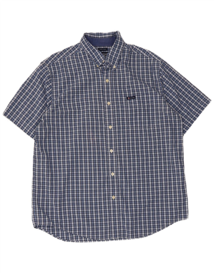 Chaps Camisa de manga corta para hombre de fácil cuidado, algodón a cuadros azul grande