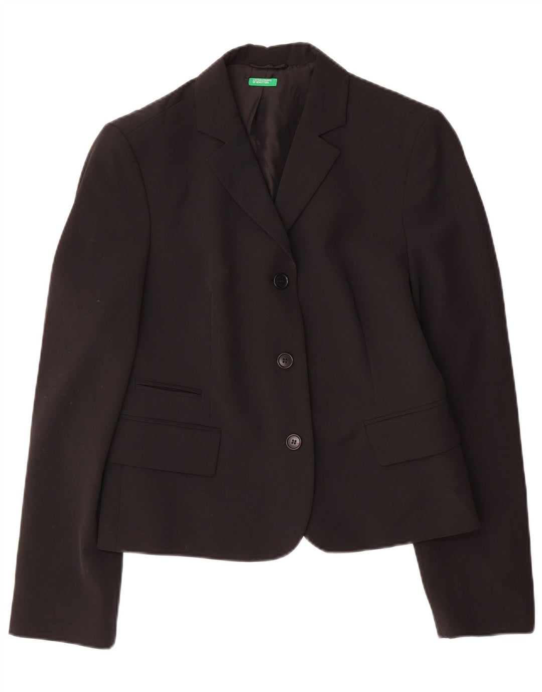 BENETTON Chaqueta tipo blazer de 3 botones para mujer IT 44 Poliéster negro mediano