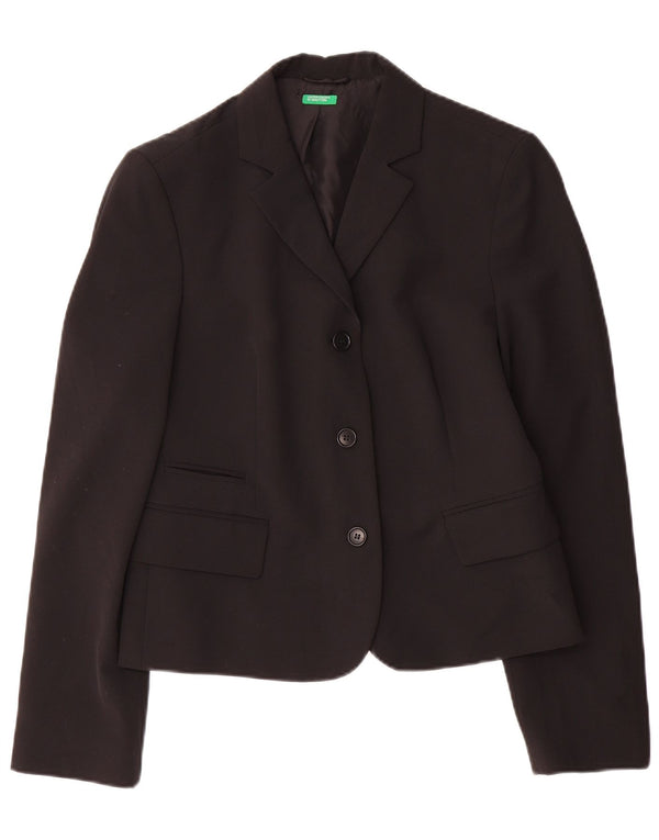 BENETTON Chaqueta tipo blazer de 3 botones para mujer IT 44 Poliéster negro mediano