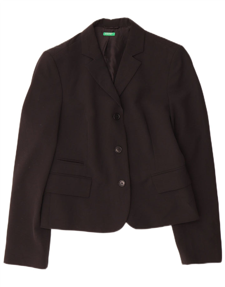 BENETTON Chaqueta tipo blazer de 3 botones para mujer IT 44 Poliéster negro mediano