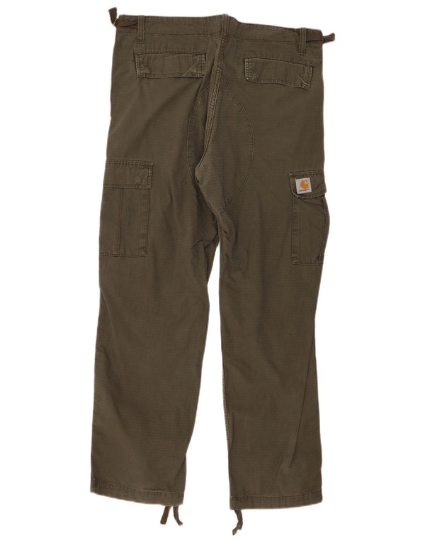 Carhartt Hombre Pantalones Cargo Rectos W33 L30 Algodón A Rayas Caqui