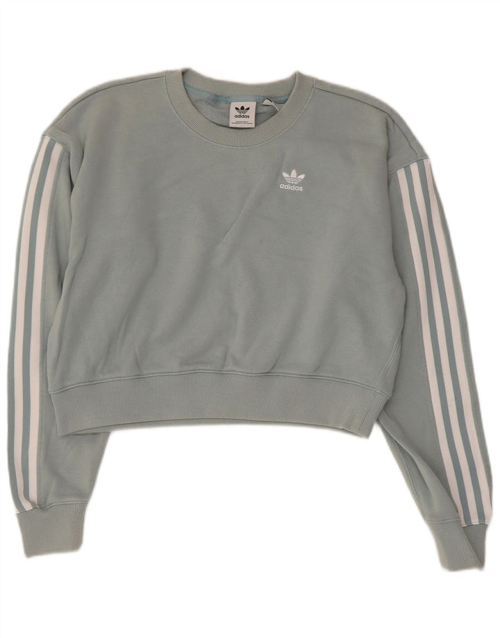 Adidas Mujer Crop Oversize Sudadera Jumper UK 6 XS Azul Algodón