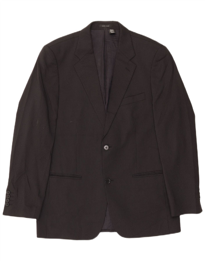 Zara Chaqueta Blazer De 2 Botones Para Hombre EU 50 Mediana Lana A Rayas Negra