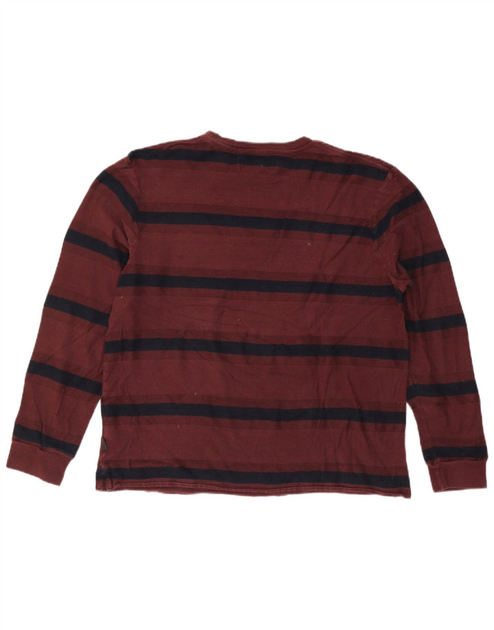 Marks & Spencer Top para hombre de manga larga de algodón a rayas burdeos grande