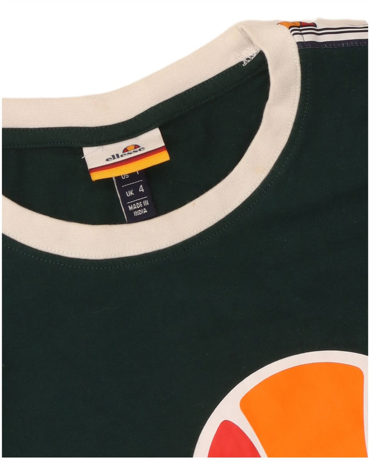 ELLESSE Camiseta corta con gráfico para mujer UK 4 XS Algodón verde