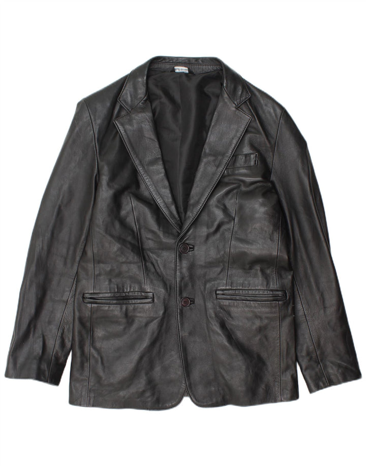 Vintage hombres 2 botones cuero Blazer chaqueta Reino Unido 38 cuero negro medio