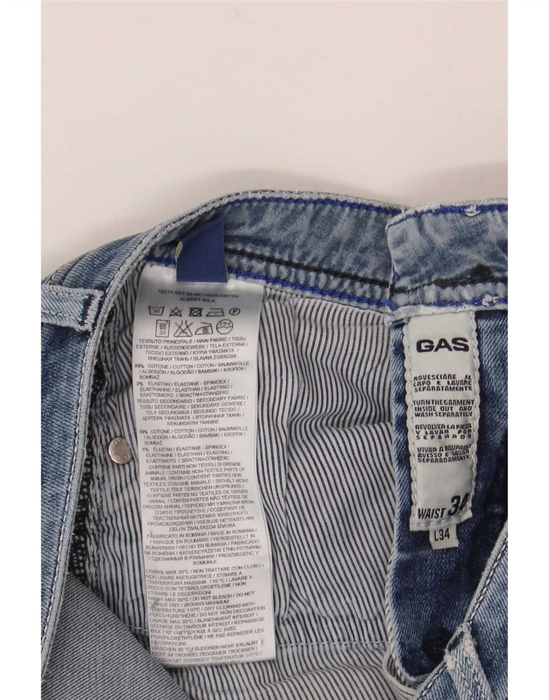 Vaqueros rectos para hombre Gas W34 L34 Algodón azul