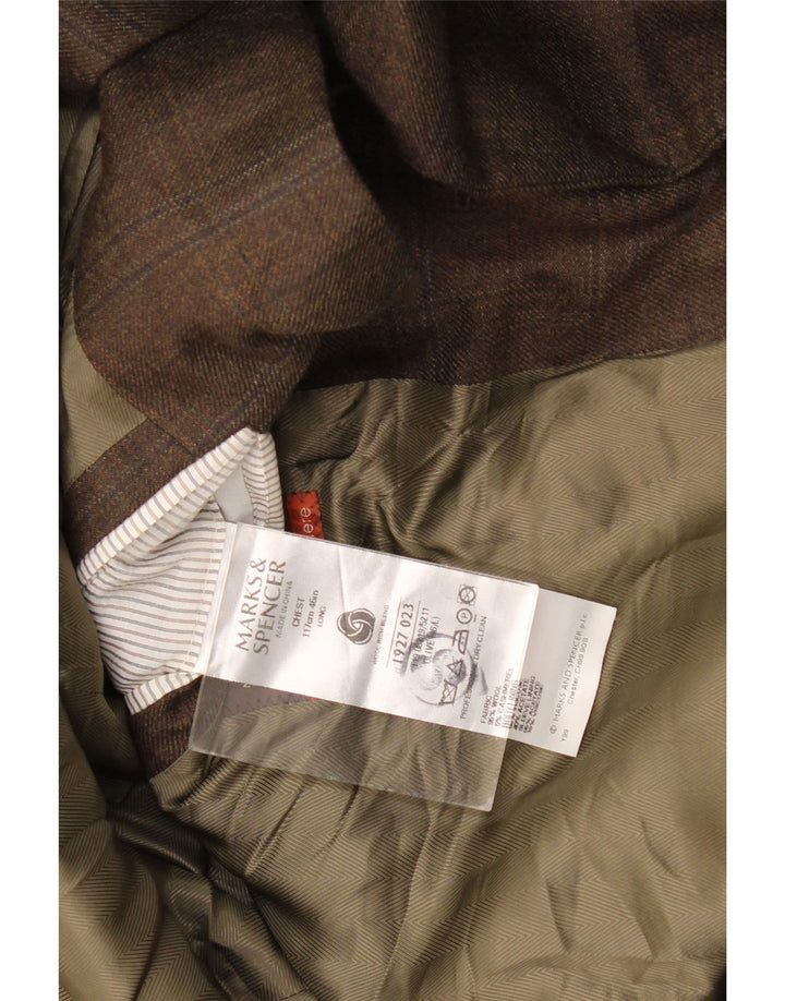 Marks & Spencer Chaqueta Blazer Larga de 2 Botones para Hombre UK 46 XL Lana a Cuadros Caqui