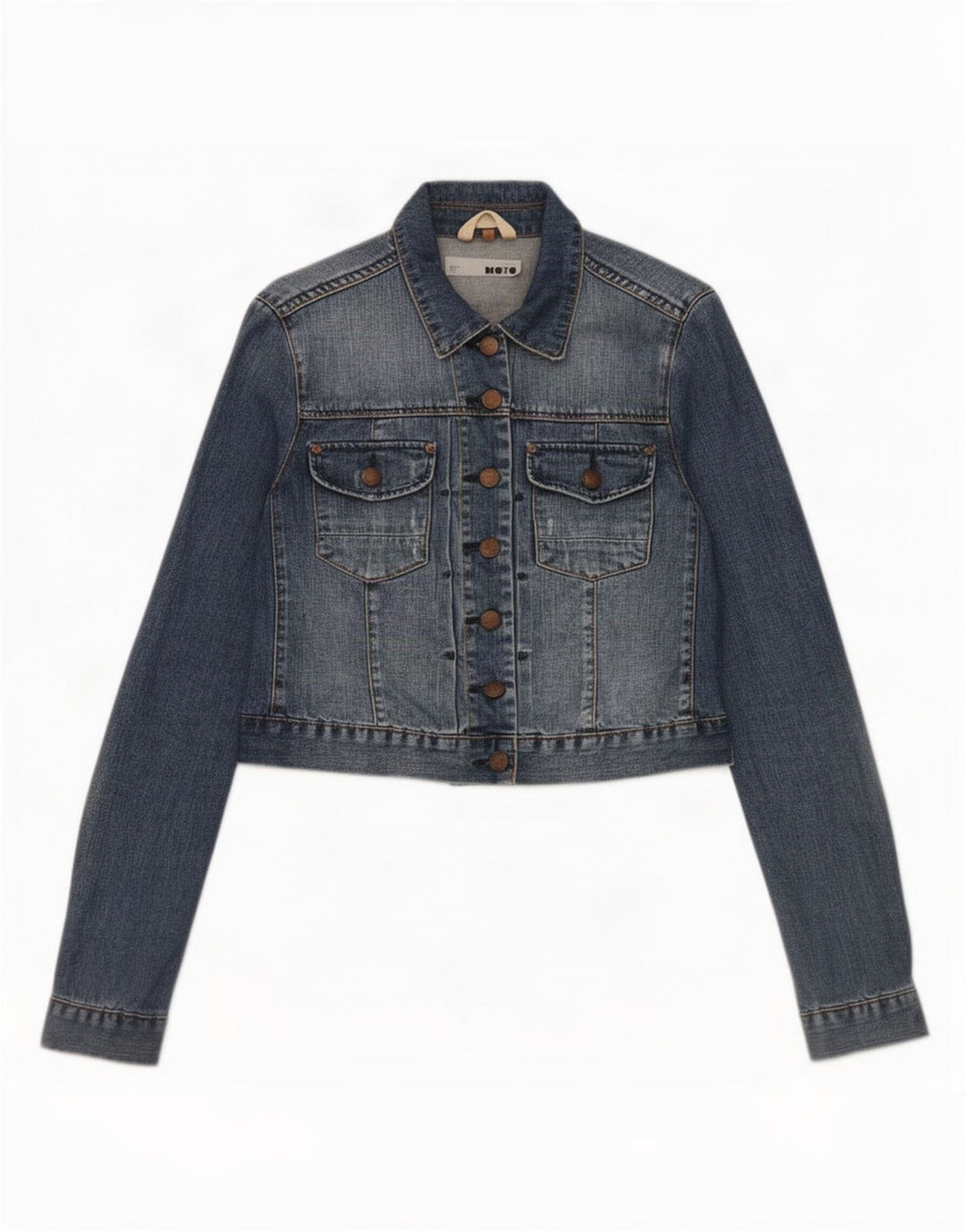 Topshop Chaqueta vaquera corta para mujer UK 12 Algodón azul medio