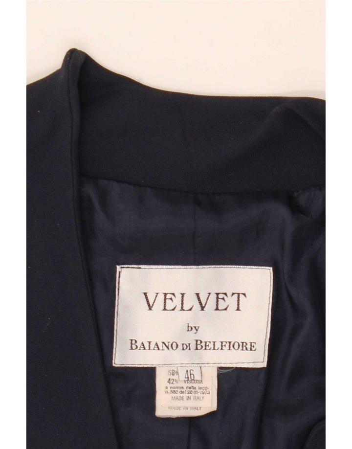Vintage mujer 3 botones Blazer chaqueta IT 46 grande acetato azul marino