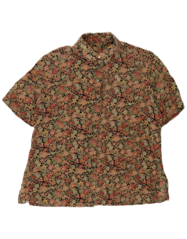 Vintage mujer camisa de manga corta Reino Unido 18 XL multicolor floral
