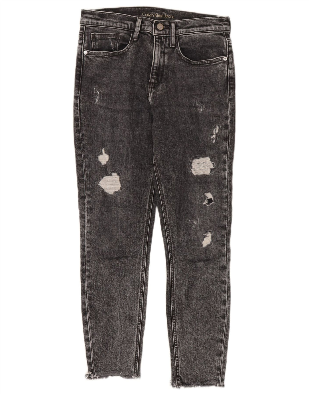 Calvin Klein Vaqueros Cortos Ajustados Desgastados para Mujer W27 L26 Gris