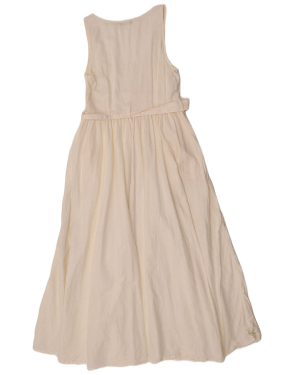 Benetton Vestido Largo Sin Mangas De Mujer UK 44 Grande De Lino Blanco Roto