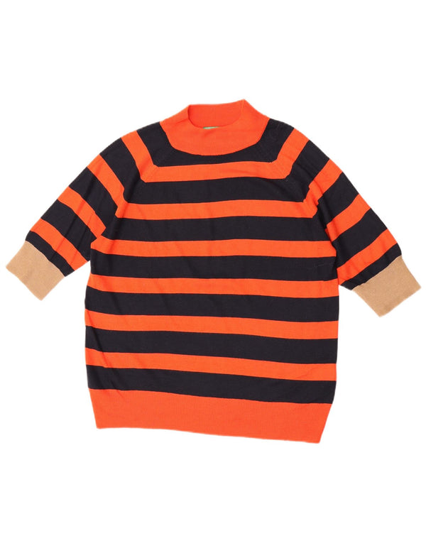 Benetton Jersey Con Cuello Alto Para Mujer UK 46 Large Naranja A Rayas