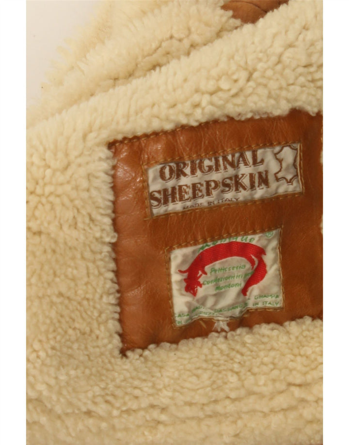 Vintage hombres shearling chaqueta Reino Unido 36 pequeña piel de oveja beige