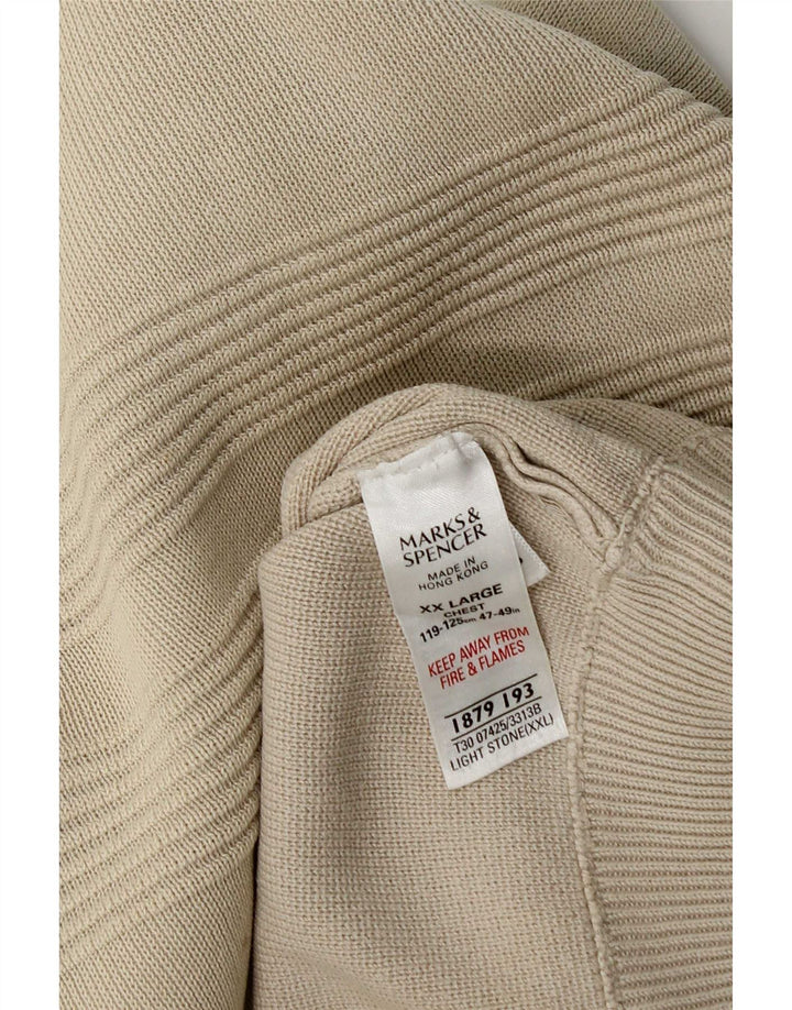 Marks & Spencer - Jersey con cuello y cremallera para hombre, talla 2XL, algodón beige