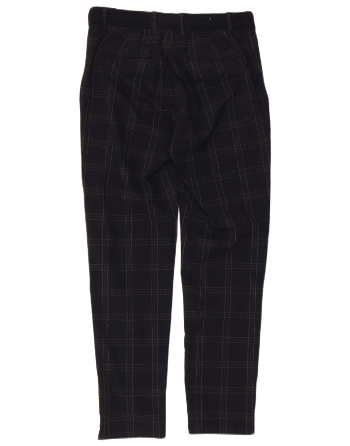 ZARA Pantalón chino slim para hombre Small W30 L29 Poliéster a cuadros azul marino