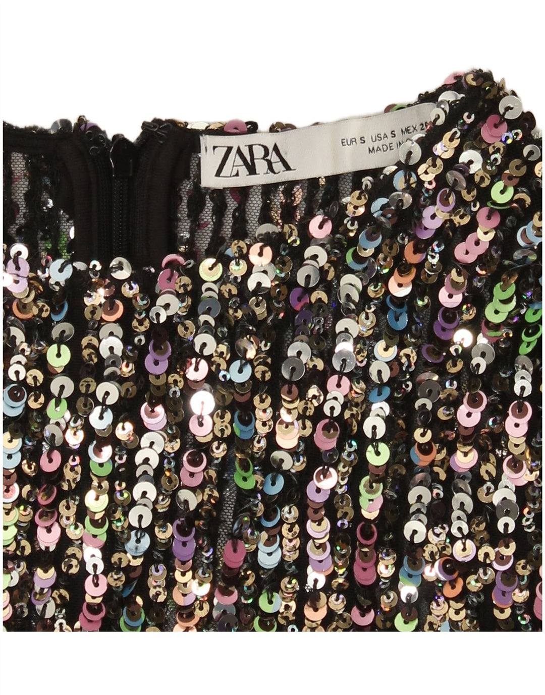 Zara Vestido recto con lentejuelas para mujer UK 10 Small Multicolor Colorful