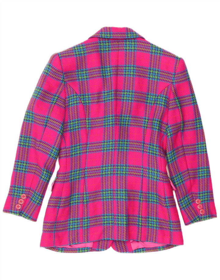 Figura Chaqueta tipo blazer de 3 botones para mujer Reino Unido 44 Lana a cuadros rosa medio