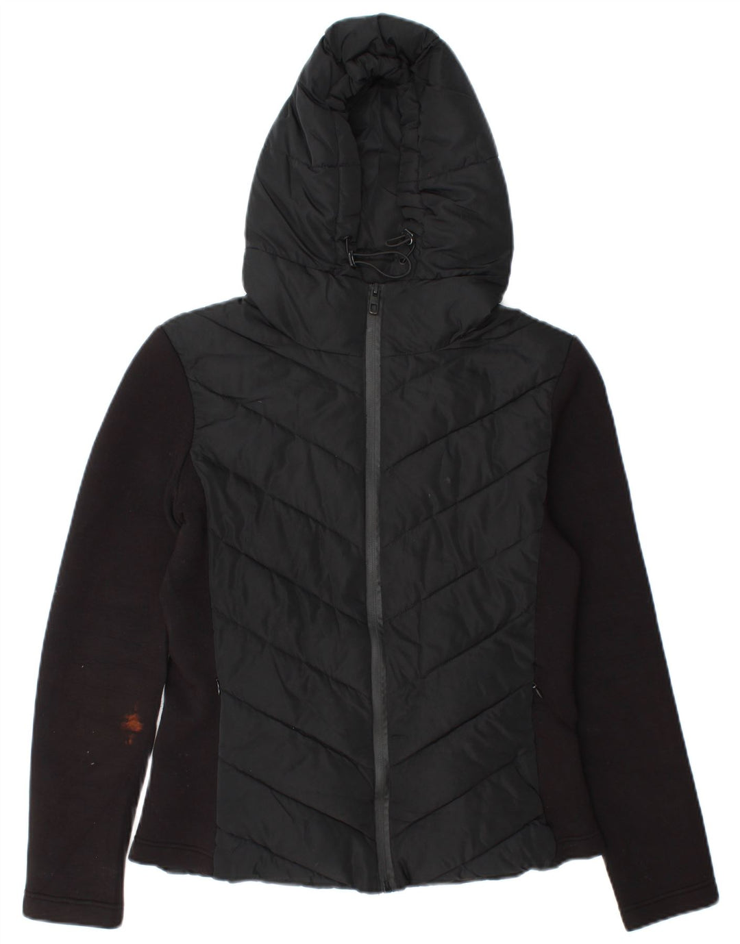 Zara Mujer Chaqueta Acolchada Con Capucha UK 42 Medium Viscosa Color Block Negro