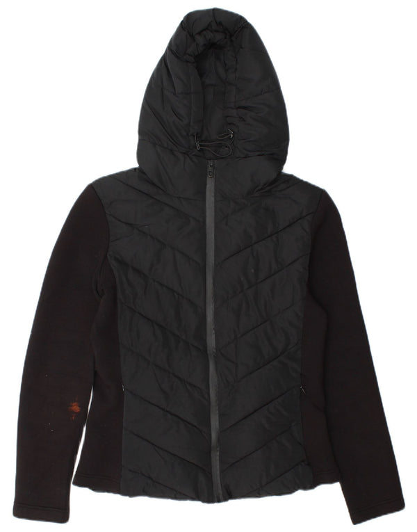 Zara Mujer Chaqueta Acolchada Con Capucha UK 42 Medium Viscosa Color Block Negro