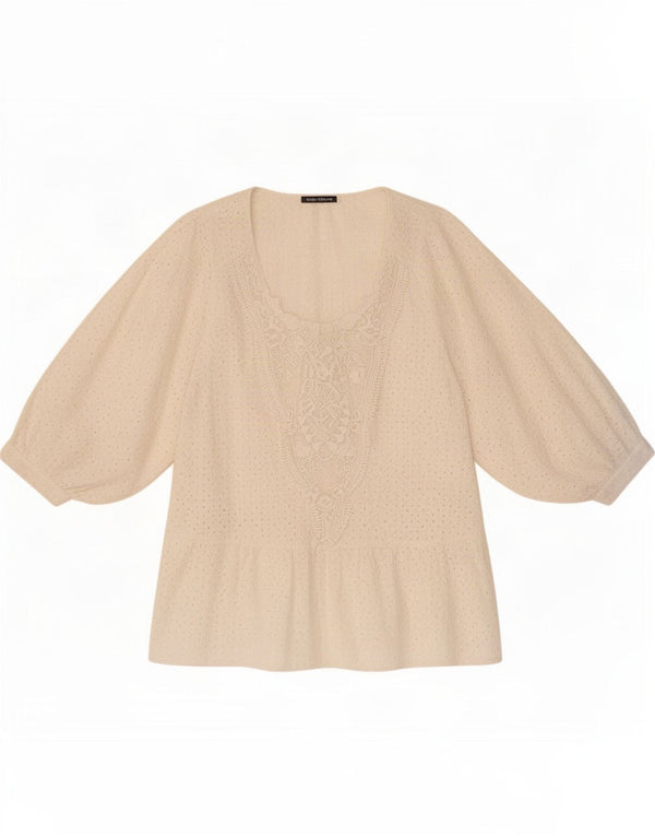 Zara Mujer Blusa Manga 3/4 Top UK 10 Small Blanco