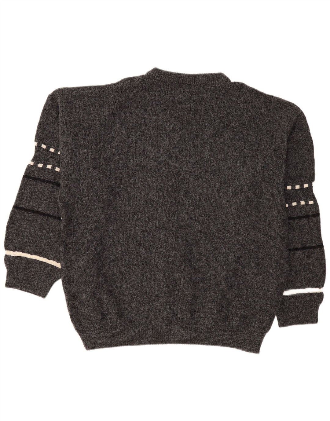 Vintage hombres cuello redondo jersey suéter 2XL gris rayas lana