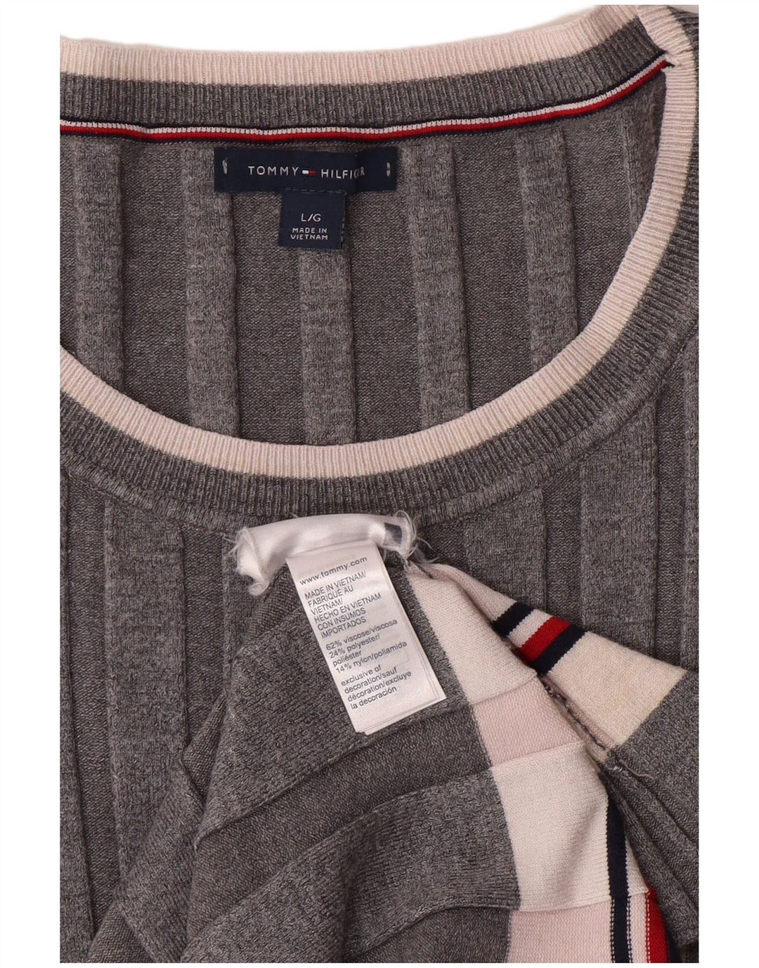 TOMMY HILFIGER Vestido tipo jersey para mujer UK 44 Viscosa a rayas gris grande