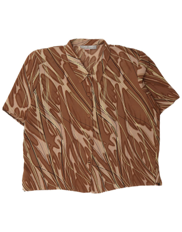 Vintage mujer camisa de manga corta blusa Reino Unido 20 2XL marrón poliéster a rayas
