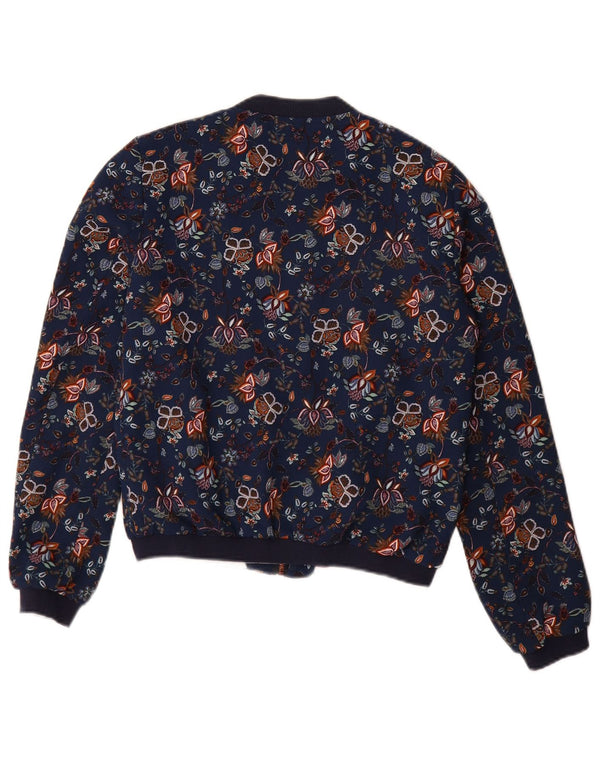 Zara Mujer Trafaluc Bomber Jacket UK 10 Small Azul Marino Floral Poliéster