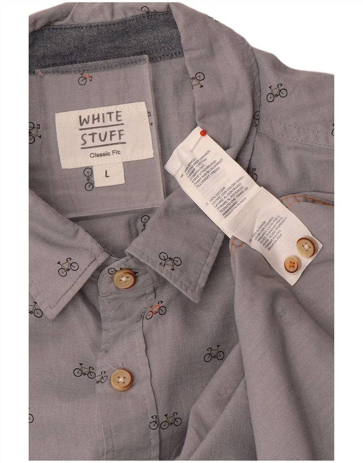 Camisa de corte clásico con estampado abstracto de hombre de White Stuff de algodón gris grande