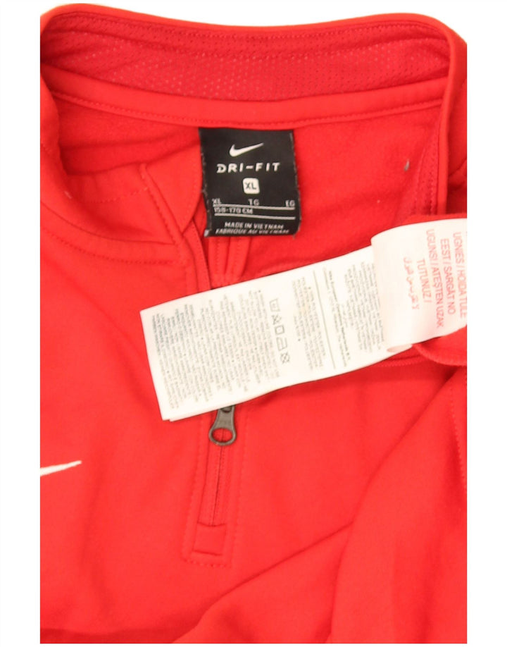 Nike Boys Dri Fit Zip Neck Top Manga Larga 13-14 Años XL Rojo Poliéster