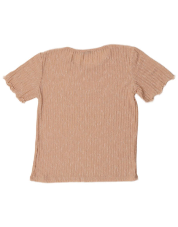 Zara Mujer Crop Camiseta Top UK 40 Mediano Rosa Moteado