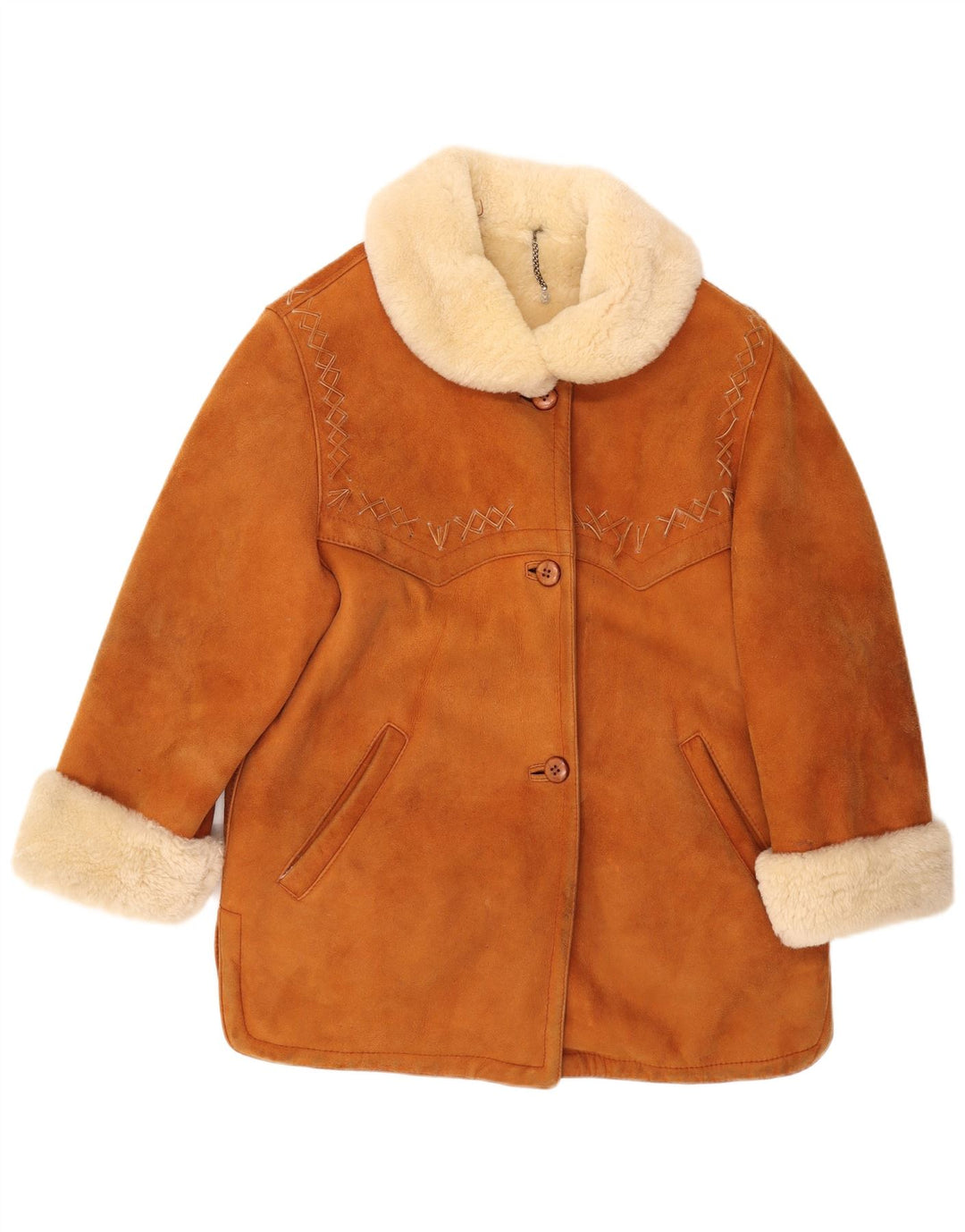 Vintage mujer oversize shearling abrigo Reino Unido 18 XL Marrón