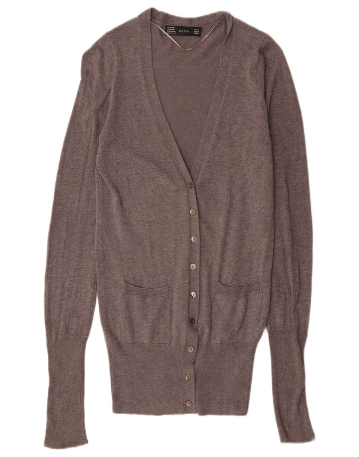 Zara Mujer Cárdigan Suéter UK 12 Rayón Gris Medio