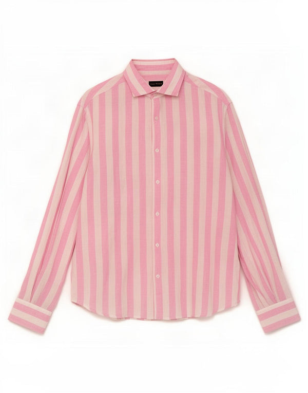 Camisa Massimo Dutti Hombre XL Lino Rayas Rosa