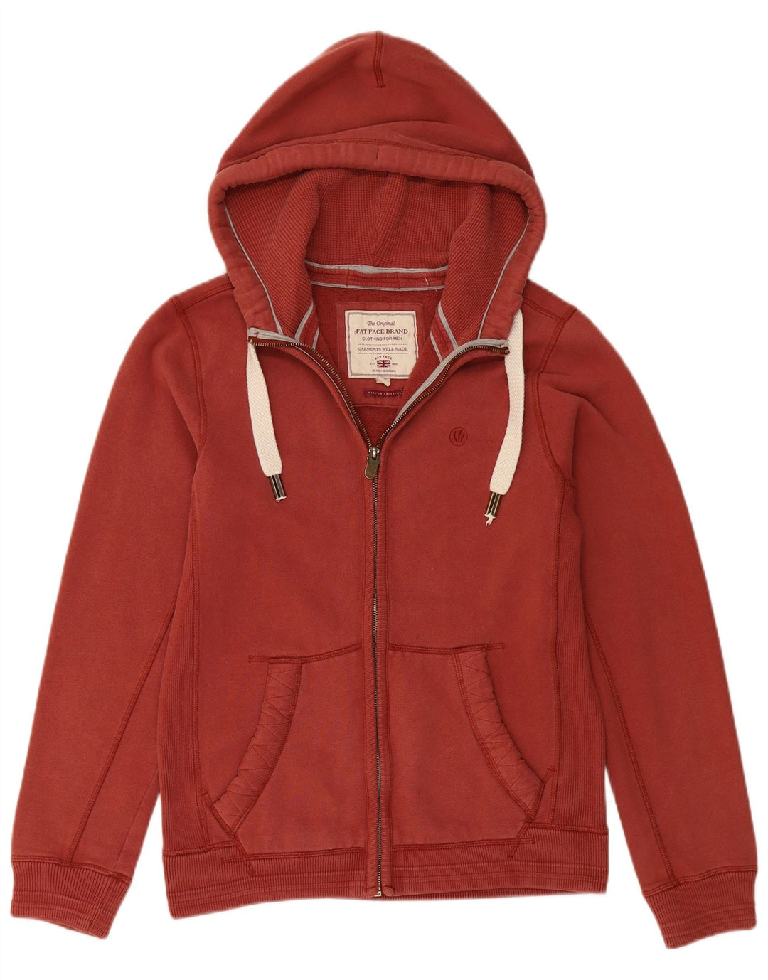 FAT FACE Suéter con capucha y cremallera para hombre pequeño Borgoña