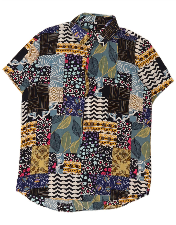 Camisa vintage de manga corta para hombre Patchwork multicolor medio