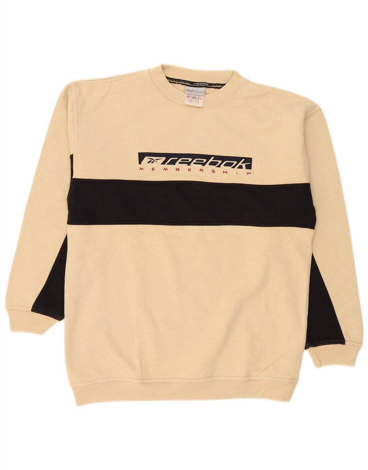 Reebok Hombre Sudadera Gráfica Jersey Small Beige Colorblock Algodón