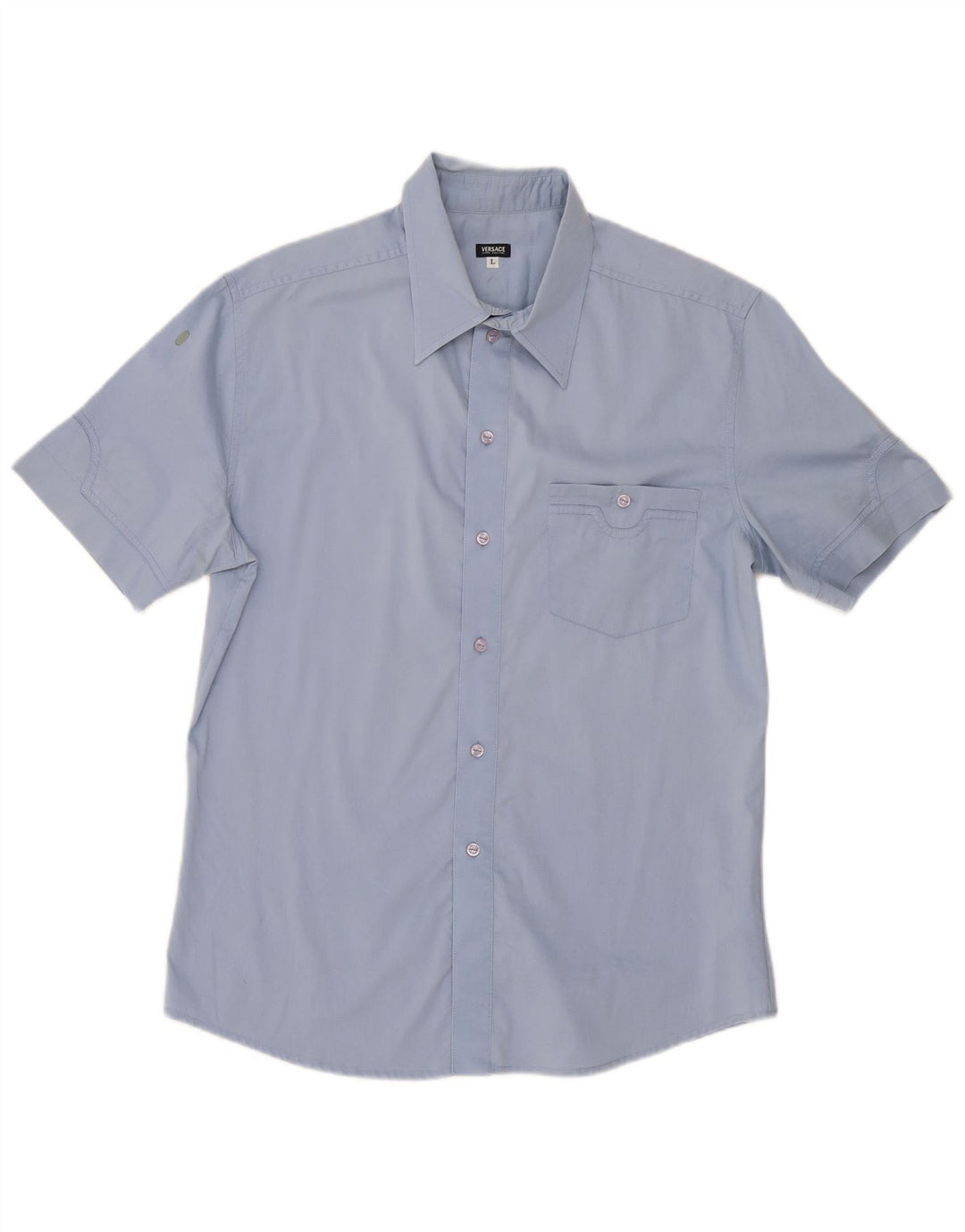 Versace Hombre Camisa Manga Corta Algodón Azul Grande