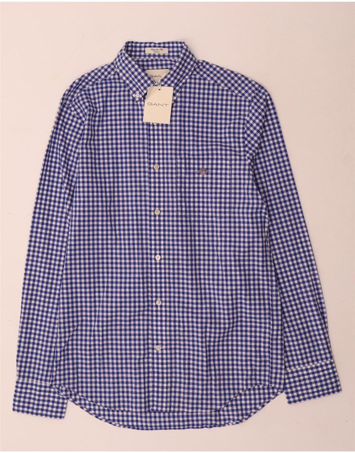 Gant - Camisa de corte regular para hombre, talla 15, algodón a cuadros azul pequeño