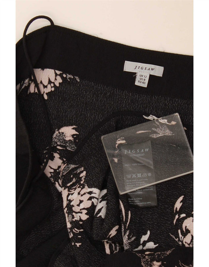 Jigsaw Mujer Patrón Abstracto Cami Top UK 12 Medium Viscosa Negra