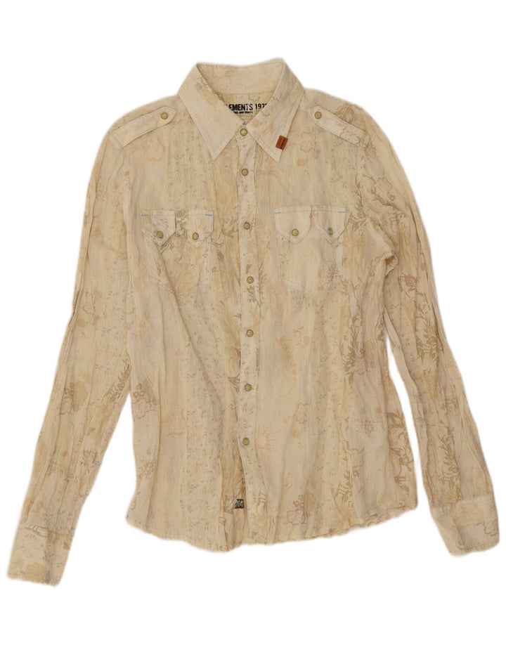 Zu Elements - Camisa occidental para hombre, talla grande, color beige floral