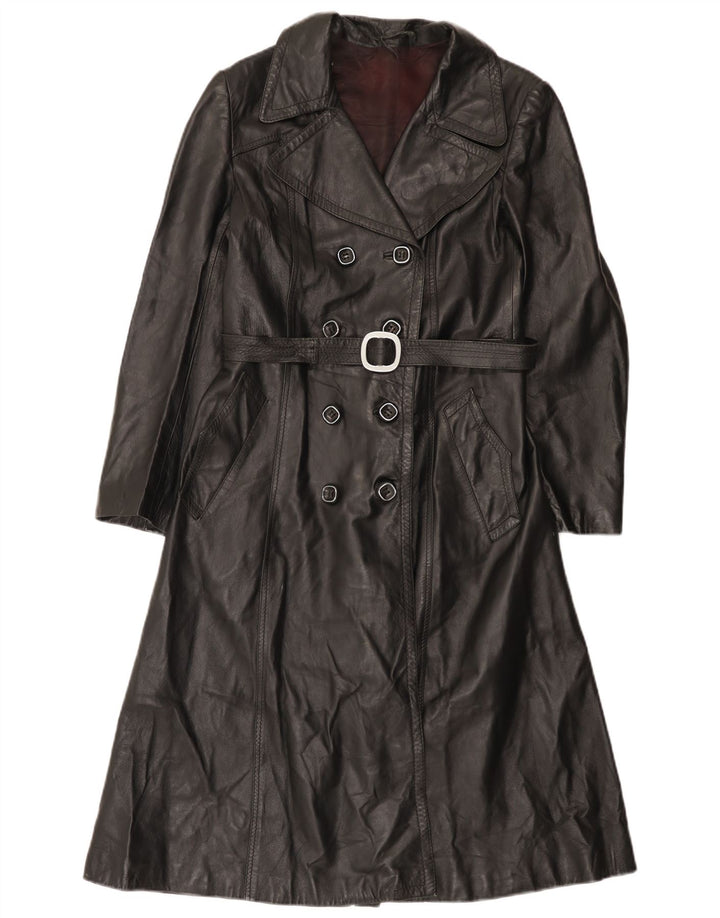 Vintage mujer doble pecho cuero abrigo IT 46 grande negro